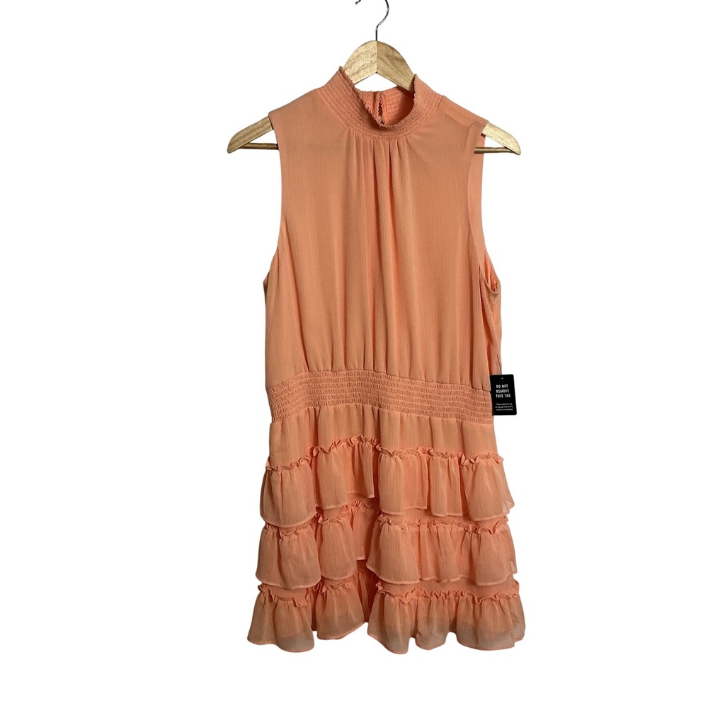 Express Womens XL Golden Peach Smocked WaistTiered Ruffle Dress NEW